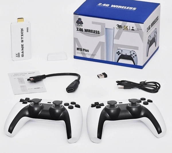 M15 Plus 4K Game Stick | 64GB | 10,000+ Classic Games | Dual Wireless Controllers | Plug & Play Console