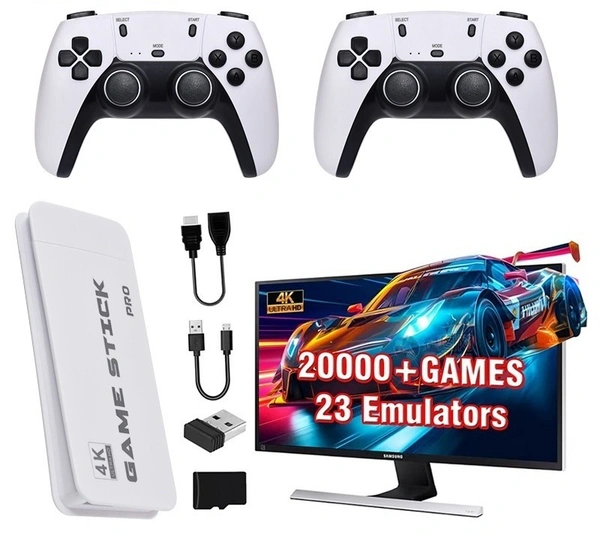M15 Plus 4K Game Stick | 64GB | 10,000+ Classic Games | Dual Wireless Controllers | Plug & Play Console