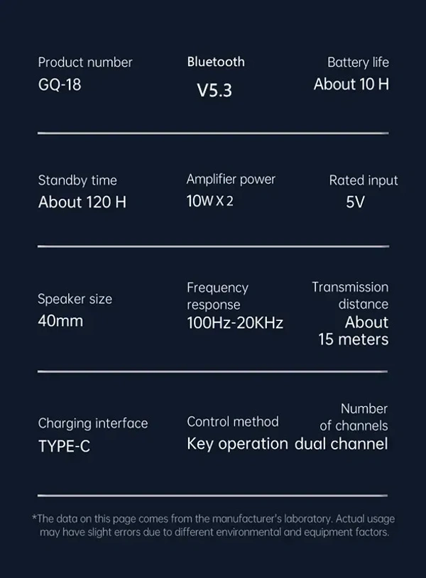 GQ18 Portable Bluetooth Wireless Speaker | 20W Stereo Sound, RGB Lights, 3100mAh Battery, TWS Pairing & IPX5 Waterproof