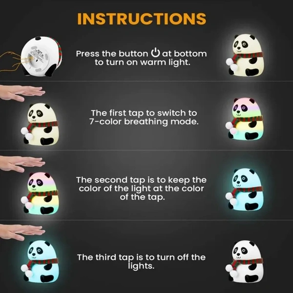 Touch Silicone Panda Night Light | Touch Control Silicone LED Lamp for Kids & Nursery