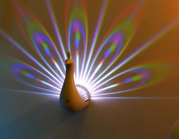 LED Peacock Projection Wall Lamp – 7-Color Peacock Night Light with Remote & USB | Romantic Ambient Decor