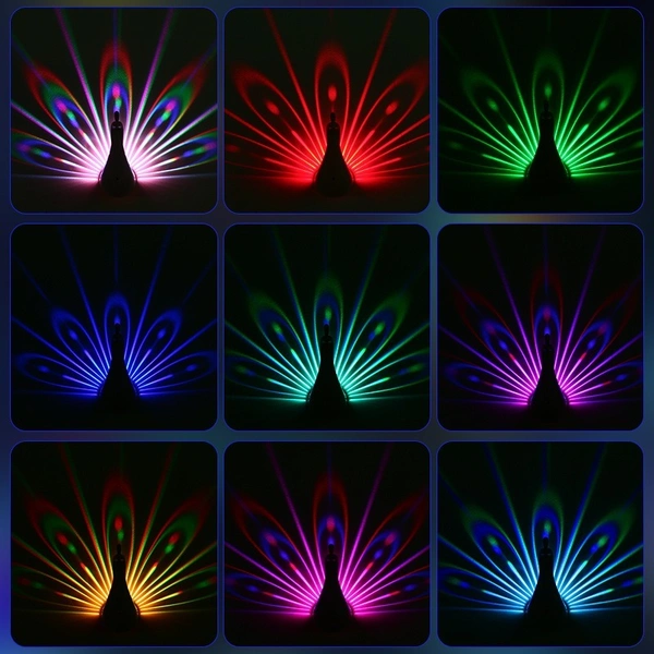 LED Peacock Projection Wall Lamp – 7-Color Peacock Night Light with Remote & USB | Romantic Ambient Decor