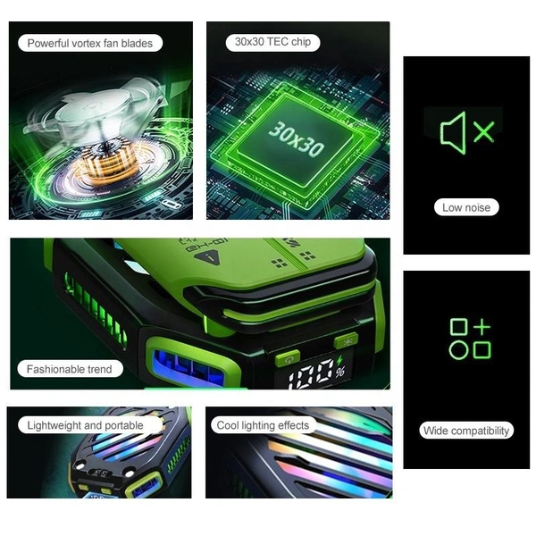 X111 Magnetic Wireless Mobile Phone Cooler | Semiconductor Cooling, Turbo Fan, 1800mAh Battery, RGB Lighting