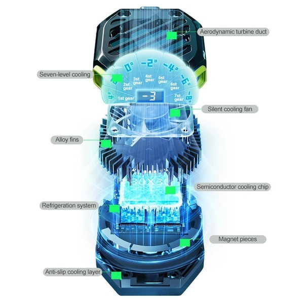 X111 Magnetic Wireless Mobile Phone Cooler | Semiconductor Cooling, Turbo Fan, 1800mAh Battery, RGB Lighting
