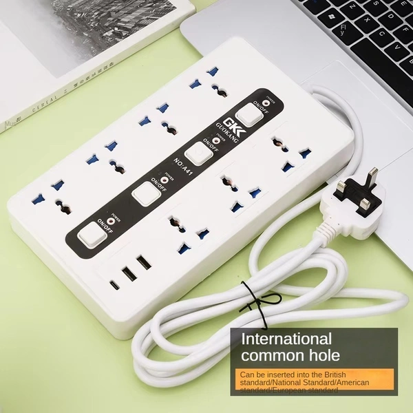 Multi-Hole Plug Socket Extension Board | Universal Power Strip with Surge Protection & Individual Switches