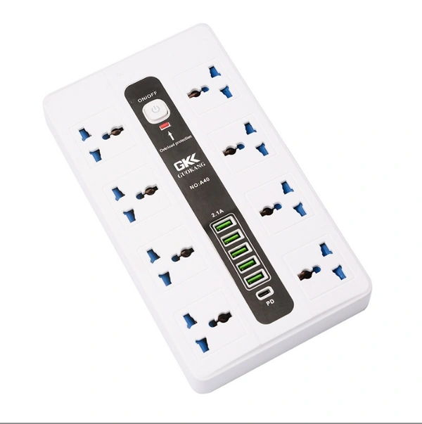Multi-Port Power Strip with 6 Universal Sockets & 4 USB Ports | Surge Protection & Individual Switches