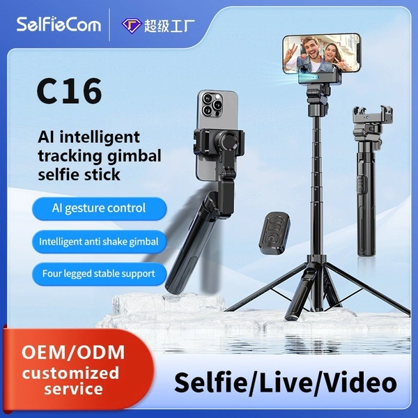 C16 AI Gesture Control Selfie Stick with 3-Axis Gimbal | Portable Stabilizer for Smooth Videos