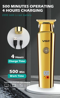 VGR V-947 Cordless trimmer – 2000mAh Battery, Stainless Steel Blades, 500 Min Runtime