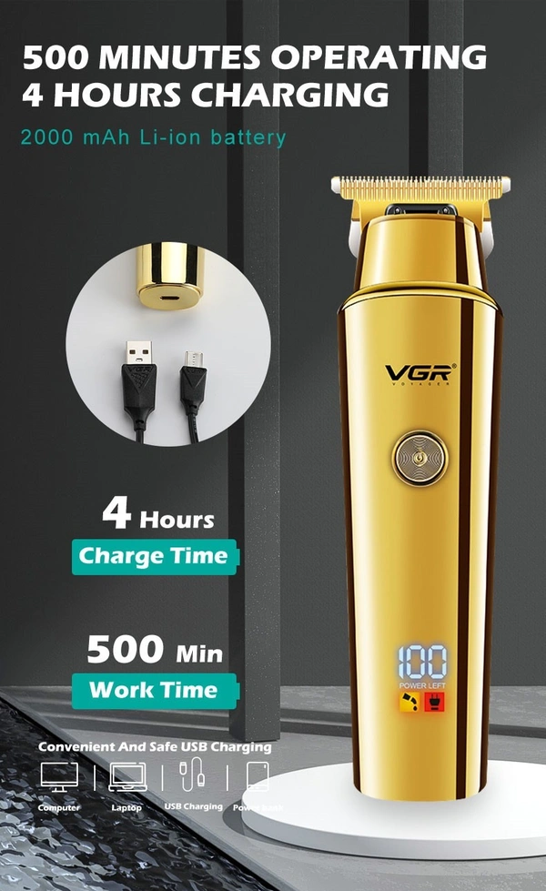 VGR V-947 Cordless trimmer – 2000mAh Battery, Stainless Steel Blades, 500 Min Runtime