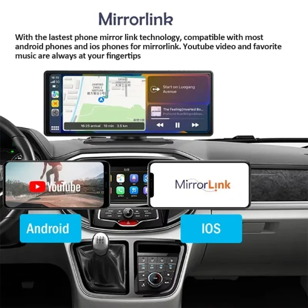 H19 Plus 10.26″ Portable CarPlay & Android Auto Screen | 256GB Support, HD Touch Display, Dash Cam & Bluetooth