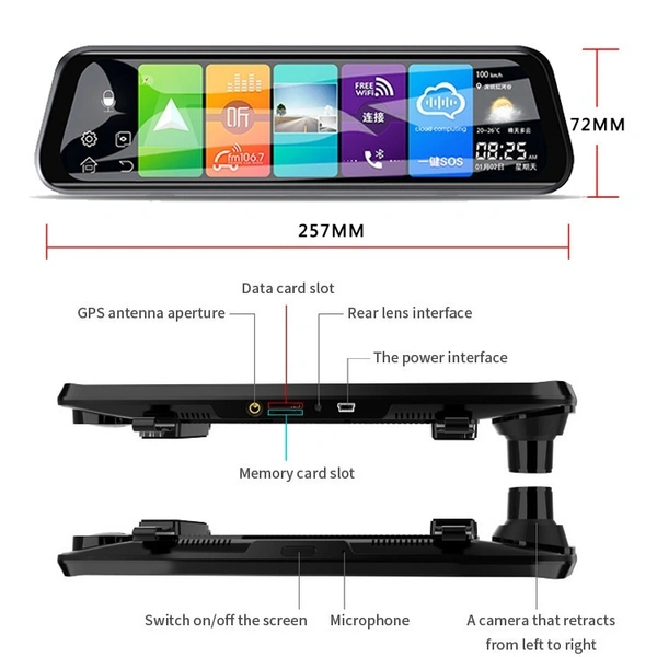 10-Inch Full-Screen Dash Cam | GPS, Dual Camera, and G-Sensor