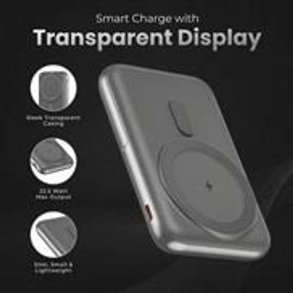 10000mAh MagSafe Power Bank, Fireproof ABS+PC+Zinc Alloy, Microprocessor Chip, Built in Type-C Cables, Li-Polymer Battery PD 20W - Black