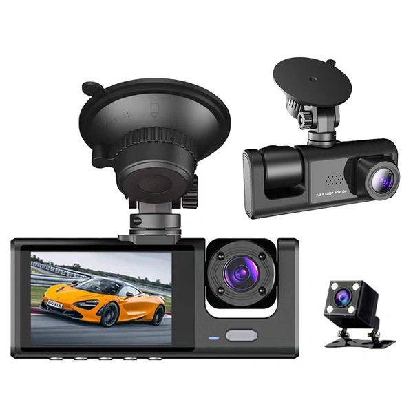 S-2 | 3-Channel 1080P Dash Cam – Front, Inside & Rear | Night Vision, Loop Recording, G-Sensor, Parking Mode | Car DVR Camera