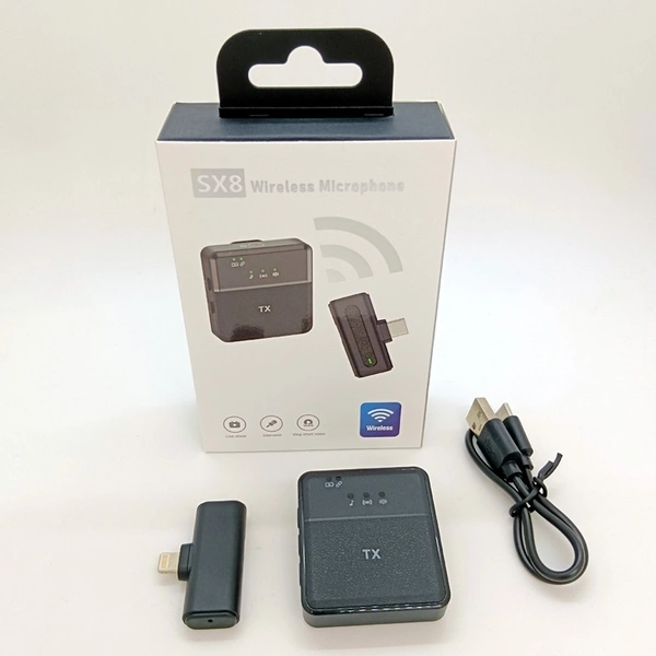 SX8 Wireless Mini Microphone – Noise Cancelling | Clip-On Lavalier Mic | Plug & Play | Rechargeable | For Mobile & Camera