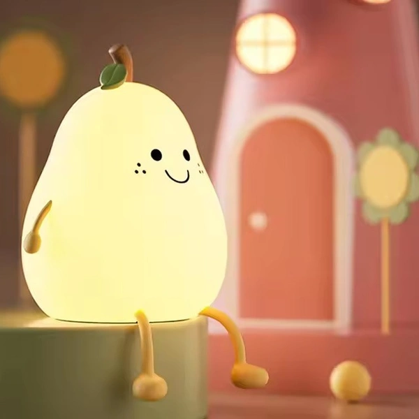 Rechargeable LED Pear Fruit Night Light – Soft Warm Light, Touch Control, USB Charging, Decorative Lamp