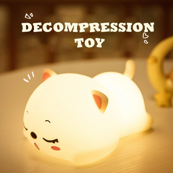 Cute Cat Silicone USB Night Light – Soft Touch Sensor LED Lamp for Kids & Bedroom Décor