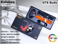 GT8 2-in-1 Smart Watch with Bluetooth Earbuds – Fitness Tracker, Calling, Music, Sports Modes, IP67 Waterproof