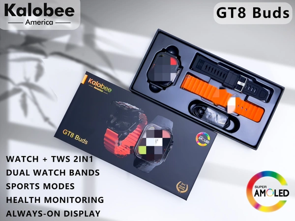 GT8 2-in-1 Smart Watch with Bluetooth Earbuds – Fitness Tracker, Calling, Music, Sports Modes, IP67 Waterproof