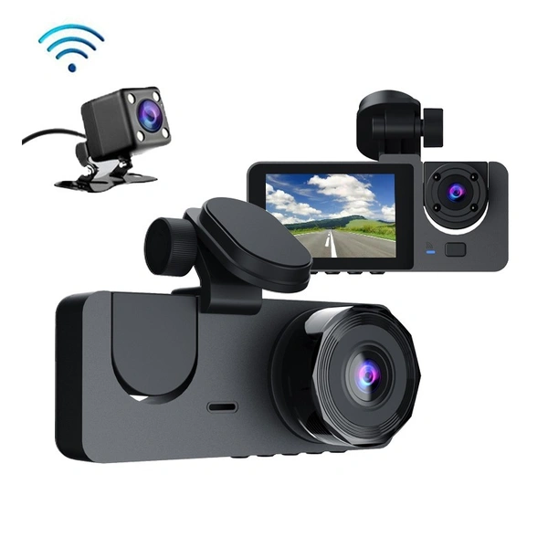Y15 | 3-Lens Car Dash Cam | Front, Rear & Inside Camera | Full HD Night Vision, G-Sensor, Loop Recording & Parking Mode