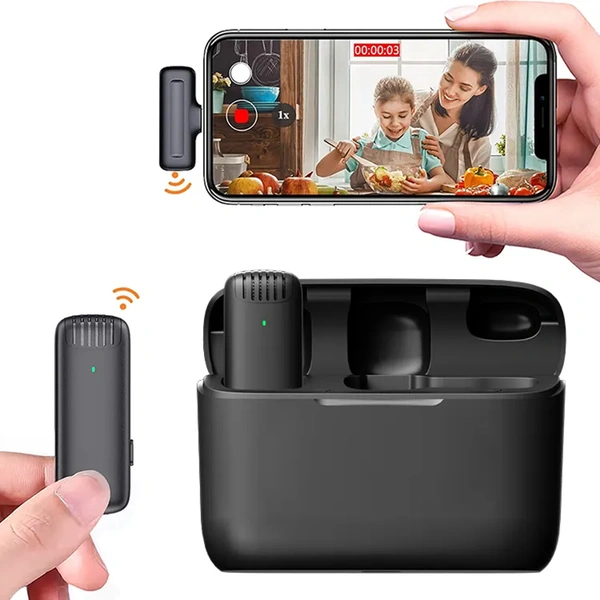 J13 Wireless Lavalier Microphone with Charging Case – Noise Cancelling | Clip-On Mic | Plug & Play | 20m Range | For Mobile & Camera