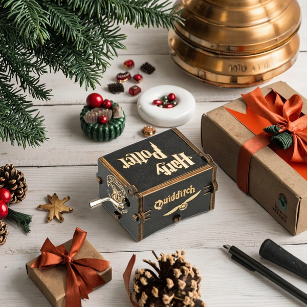 Harry Potter Wooden Hand Crank Music Box – Laser Engraved Mini Gift Box for Potterheads