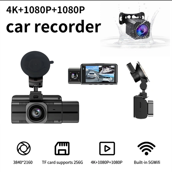 F6 3-Channel 4K Dashcam – Front, Rear, and Cabin – WiFi, GPS, Night Vision, Parking Mode