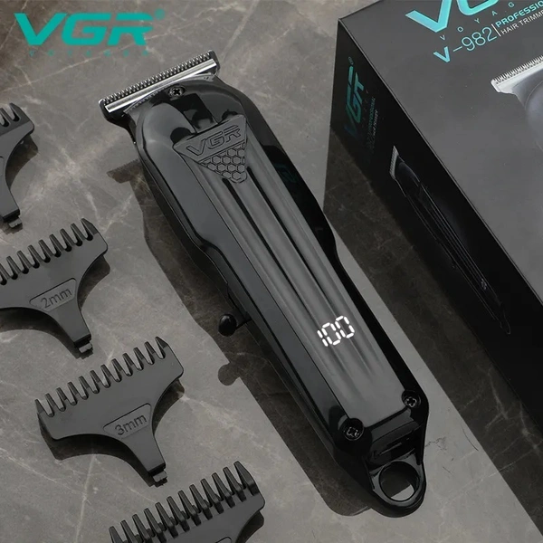VGR V-982 Cordless Hair Trimmer – LED Display, 120 Min Runtime, 4 Attachments