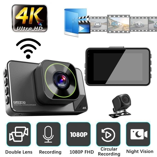 M78 | 4K Dual-Channel Dash Cam | Front & Rear Camera, Night Vision, WiFi, G-Sensor & Loop Recording