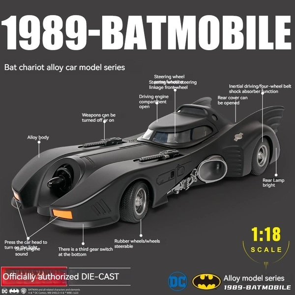 Diecast 1:18 Bat Car Model | Premium Metal Collectible Toy Car for Fans & Decor