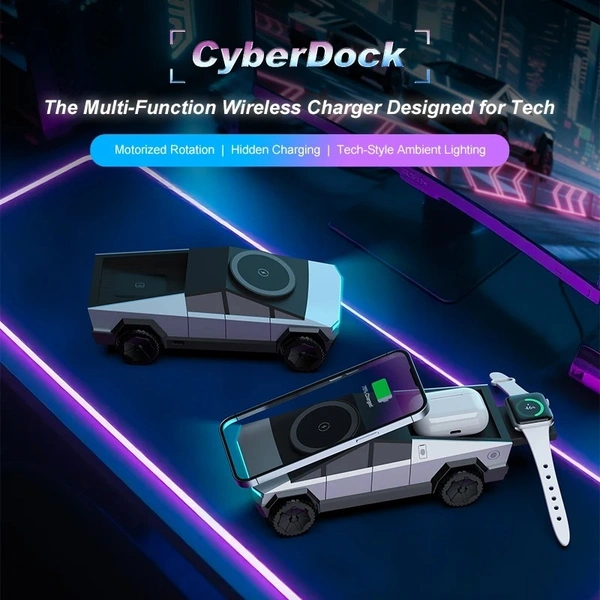 Cybertruck 3-in-1 Wireless Charger | Fast Charging Dock for Phone, Watch & Earbuds