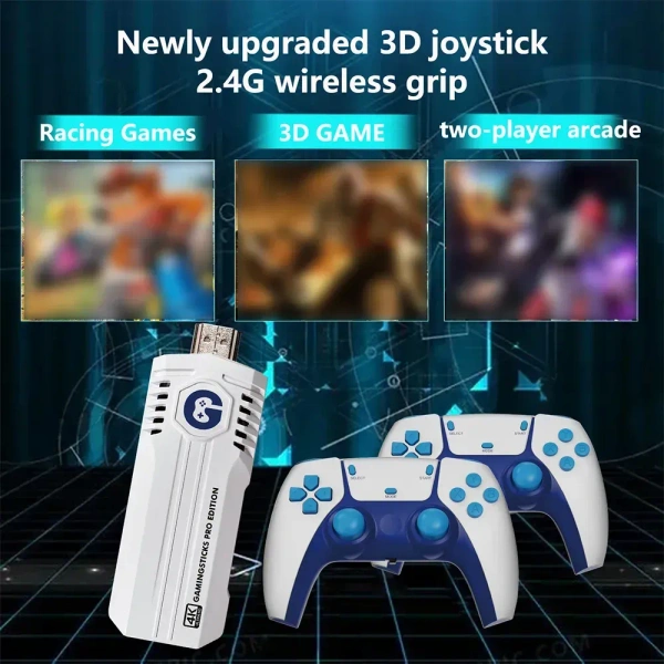 Classic Game Stick Mini Retro – 4K Console, 30000+ Games, Two-Player, Expandable Memory