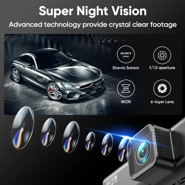 V56 4K Front & Rear Dashcam with 3.18″ Screen – Dual Recording, Night Vision, WiFi, GPS, G-Sensor