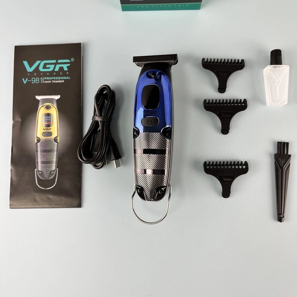 VGR V-981 Professional Hair Trimmer with Precision T-Blade & 3 Attachments – Cordless Salon Clipper