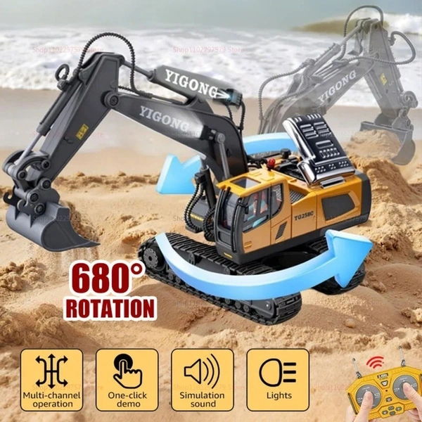 Remote Control JCB Excavator Toy – 680° Rotation | Digging, Lights, Sound & Spray | Forward, Backward, Left & Right Control