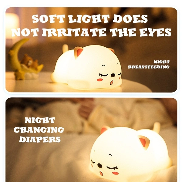 Cute Cat Silicone USB Night Light – Soft Touch Sensor LED Lamp for Kids & Bedroom Décor