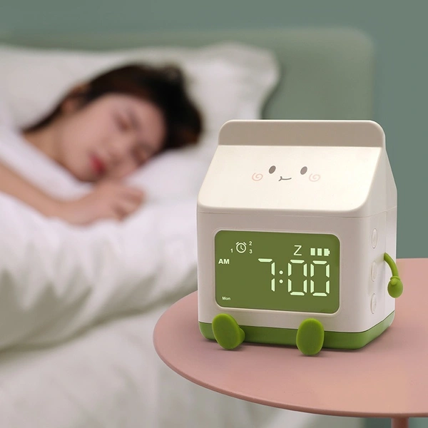Milk Box Digital Alarm Clock – Large LED Display | Temperature Display | Rechargeable & Stylish