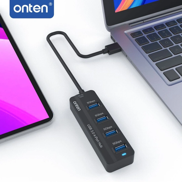 Onten 4-Port USB 3.0 Hub with Individual Power Switches – High-Speed Data Transfer & Charging