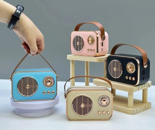 MZ M209 Mini Portable FM Radio Speaker with USB, TF Card & LED Light – Rechargeable Retro Look