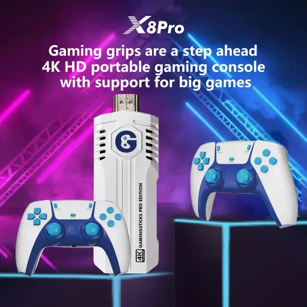 Classic Game Stick Mini Retro – 4K Console, 30000+ Games, Two-Player, Expandable Memory