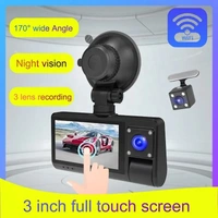 S13 3-Lens Touch-Screen FHD Dash Cam – Front, Interior, Rear + Wi-Fi & Motion Detection