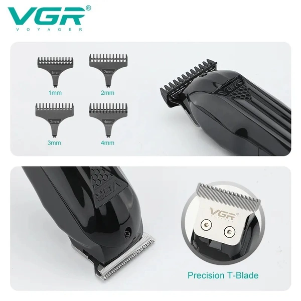 VGR V-982 Cordless Hair Trimmer – LED Display, 120 Min Runtime, 4 Attachments