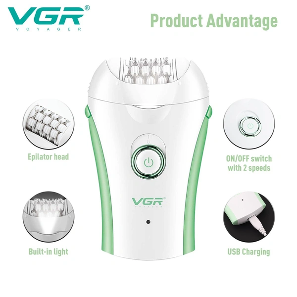 VGR V-705 Epilator for Women – 32 Tweezers System, LED Light, USB Rechargeable