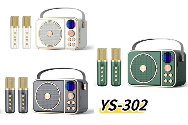 YS-302 Super Bass Portable Karaoke Speaker with RGB LED & Dual Wireless Mics