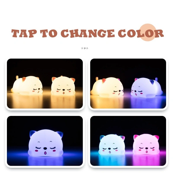 Cute Cat Silicone USB Night Light – Soft Touch Sensor LED Lamp for Kids & Bedroom Décor
