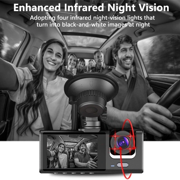 S-2 | 3-Channel 1080P Dash Cam – Front, Inside & Rear | Night Vision, Loop Recording, G-Sensor, Parking Mode | Car DVR Camera