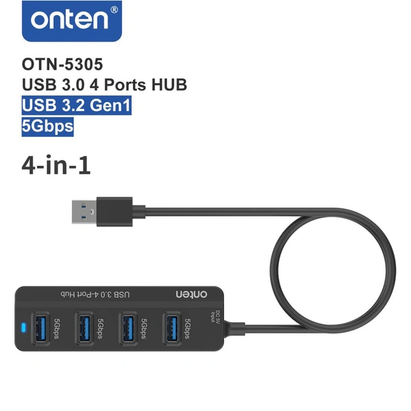 Onten 4-Port USB 3.0 Hub with Individual Power Switches – High-Speed Data Transfer & Charging