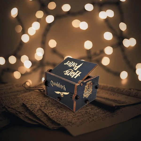 Harry Potter Wooden Hand Crank Music Box – Laser Engraved Mini Gift Box for Potterheads