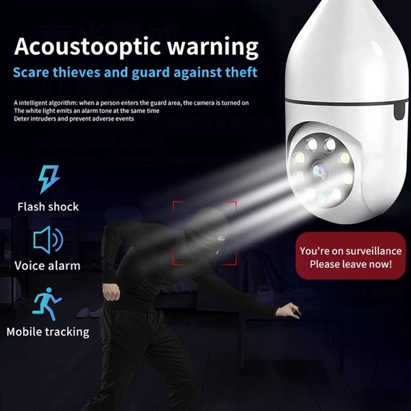 Wireless Smart Home Surveillance Camera, WiFi, 3MP, E27 Bulb, 4X Digital Zoom, AI Human Detection, Full Color, Night Vision, Surveillance Cameras
