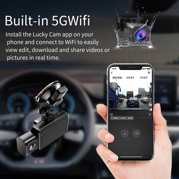 F6 3-Channel 4K Dashcam – Front, Rear, and Cabin – WiFi, GPS, Night Vision, Parking Mode