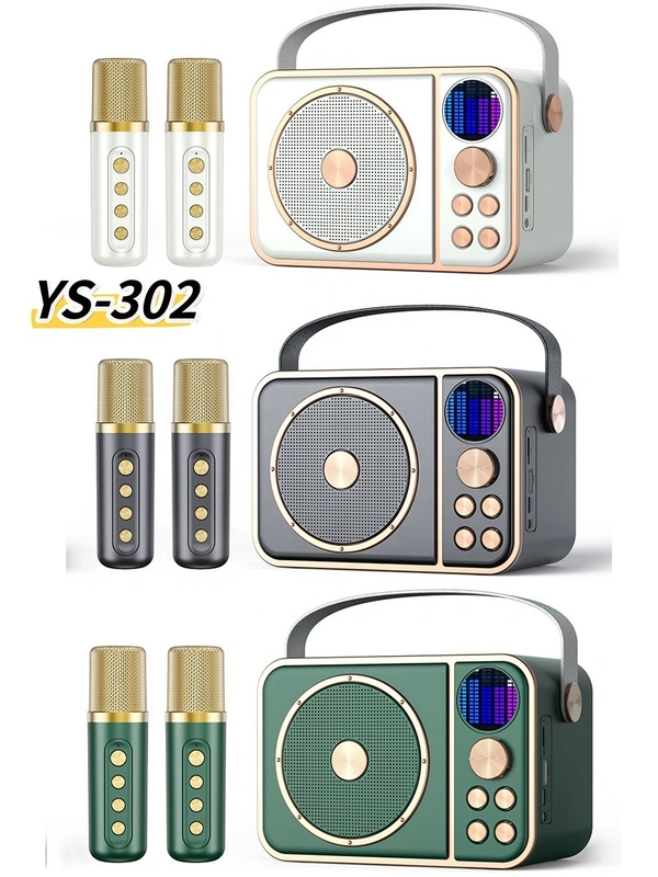 YS-302 Super Bass Portable Karaoke Speaker with RGB LED & Dual Wireless Mics